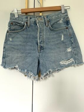 Aritzia Agolde Parker long High-Waist Distressed jean Shorts 23